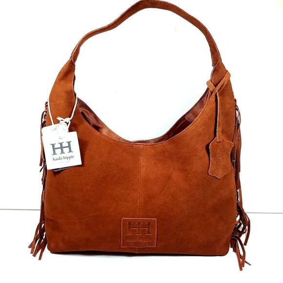 Haute Hippie Handbags - NWT Haute Hippie Style Brown Suede Leather Fringe Hobo Shoulder Bag Boho Purse